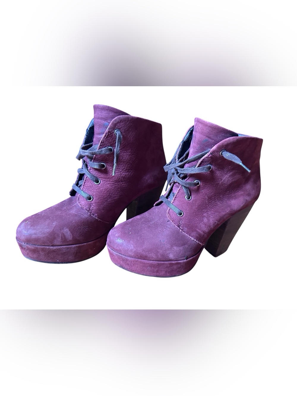 Steve Madden Plum Suede Lace-Up Block Heel Boots - Picture 9 of 10